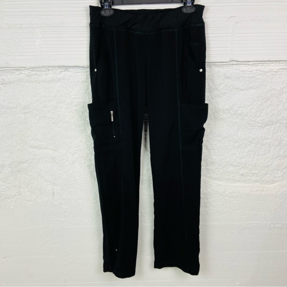 BEYOND SCRUBS black multi pocket comfy straight scrub work pants size small